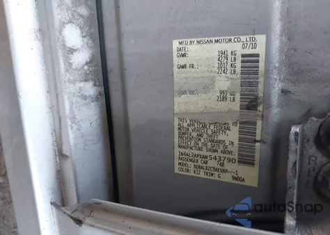 2010 Nissan Altima 2.5 S z USA, uszkodzony, nr VIN 1N4AL2APXAN543790